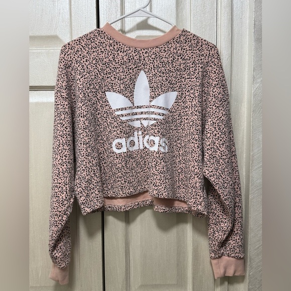 Adidas Her Studio London Women M Oversized Crop Top Sweatshirt Animal Print Logo - Picture 1 of 10